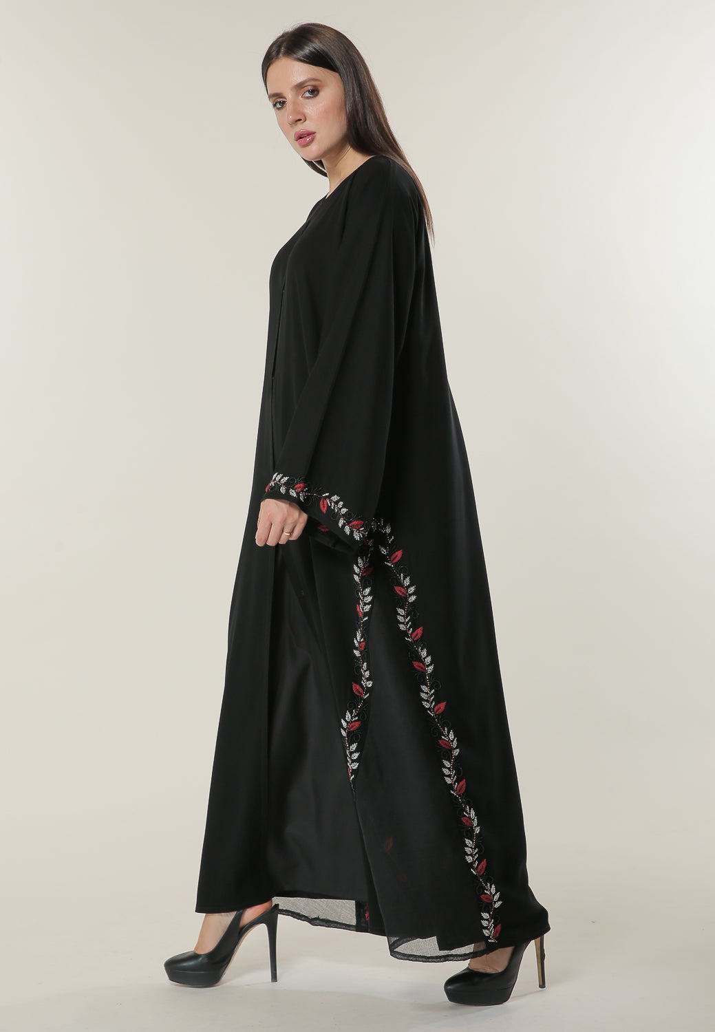 MOiSTREET Black Abaya with Beautifully hand embellished threadwork and beadwork (6701410320568)