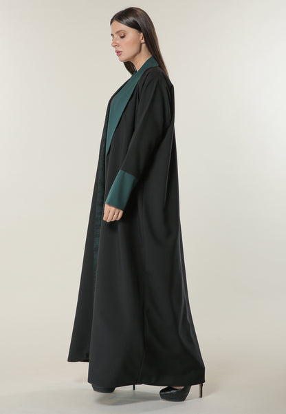 MOiSTREET Black Abaya with Contrast Panels Overlaid with Net Lace (6701411598520)