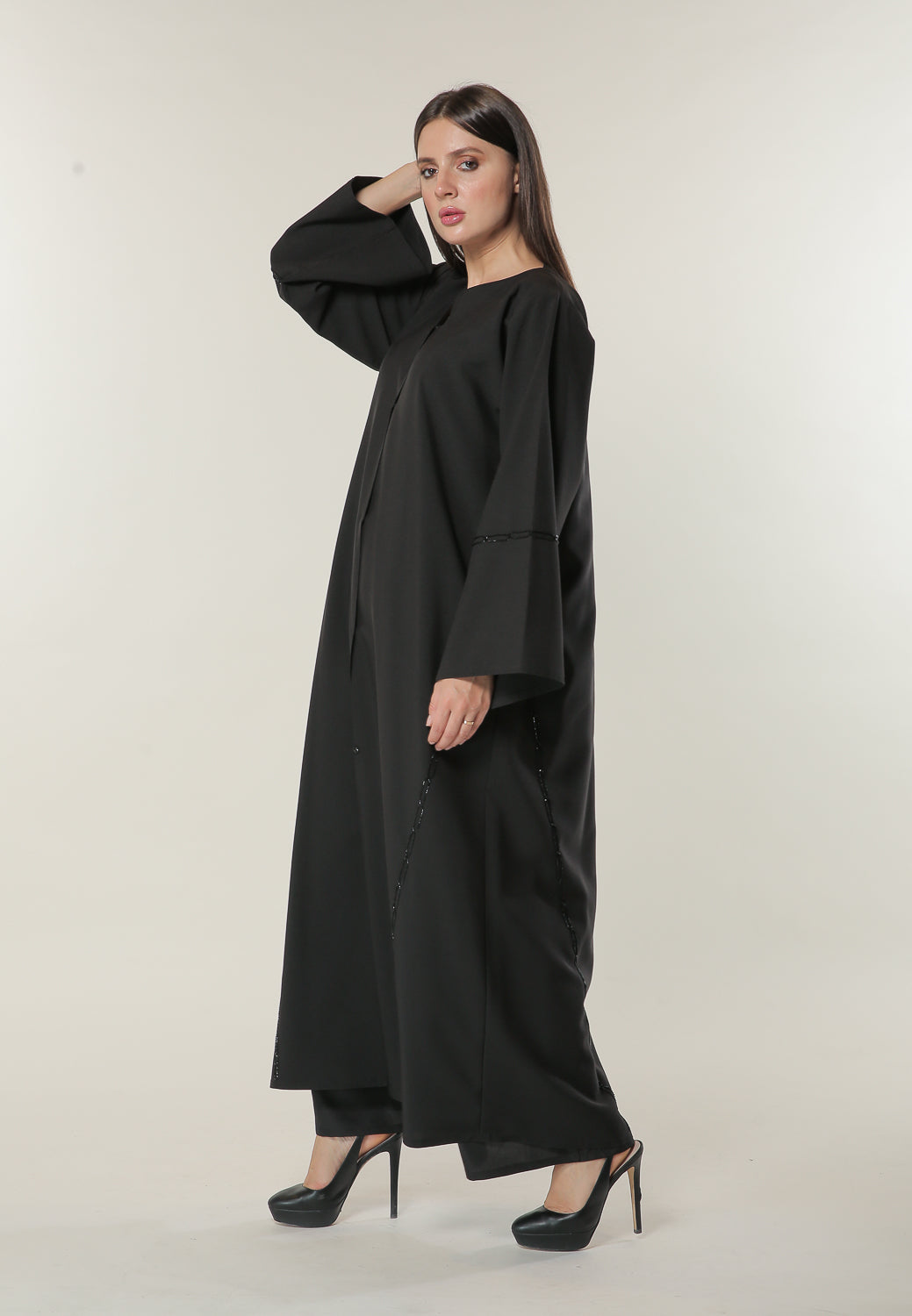 MOiSTREET Black Formal Abaya with Handwork (6701411795128)