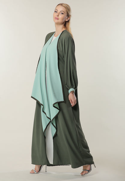 MOiSTREET Green Colorblock Casual Abaya (6701412679864)