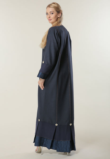 MOiSTREET Navy Milange Abaya With Pleated Hem (6701412909240)