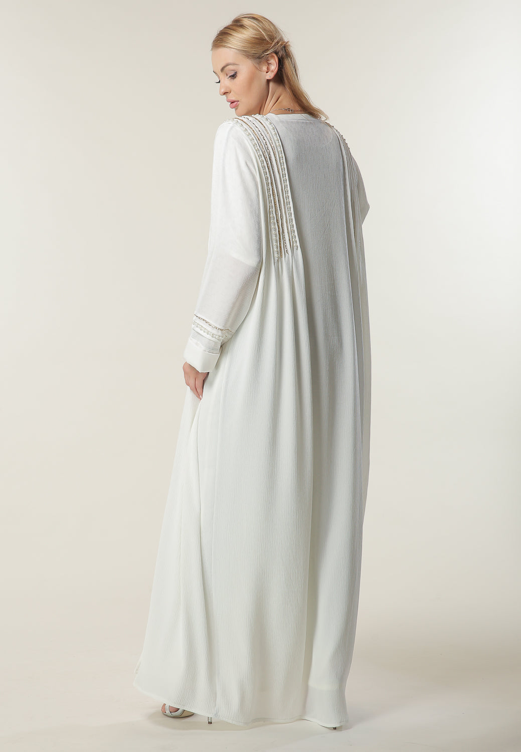 MOiSTREET White Abaya with Hand Work on shoulders (6701413040312)