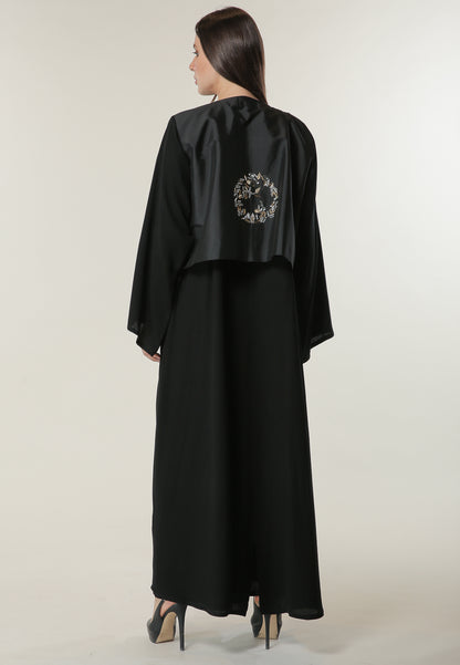 MOiSTREET Black Abaya with Abstract Beads and Thread work (6701409140920)