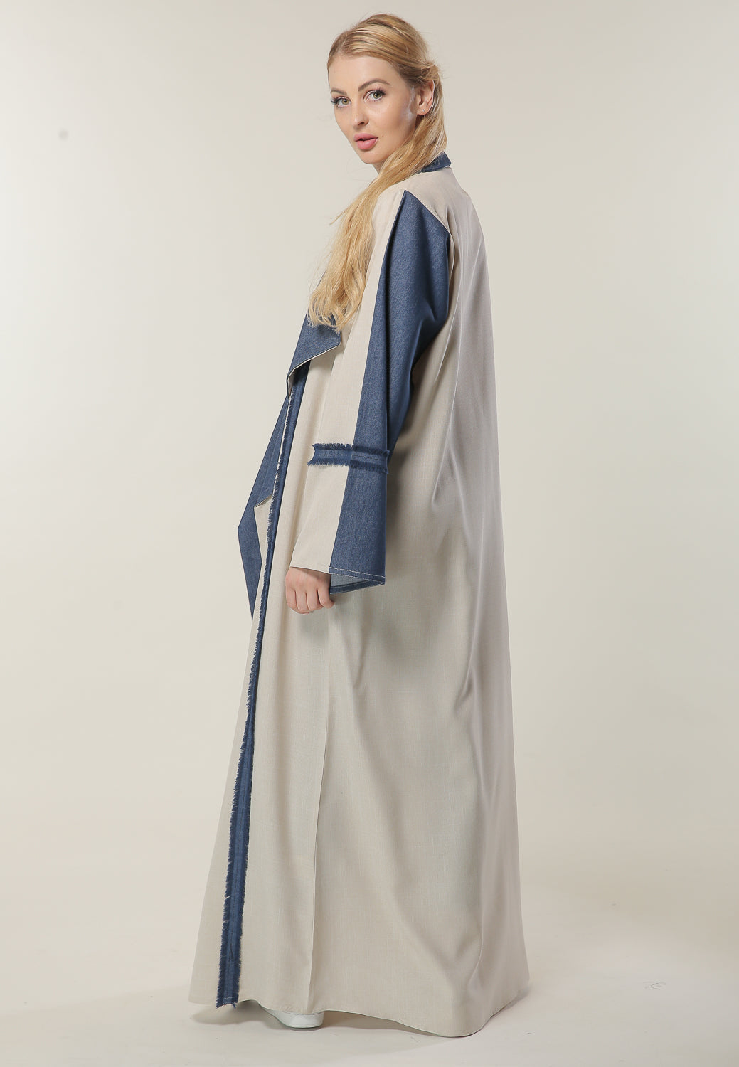 MOiSTREET Denim Collar Beige Casual Abaya (6701409009848)