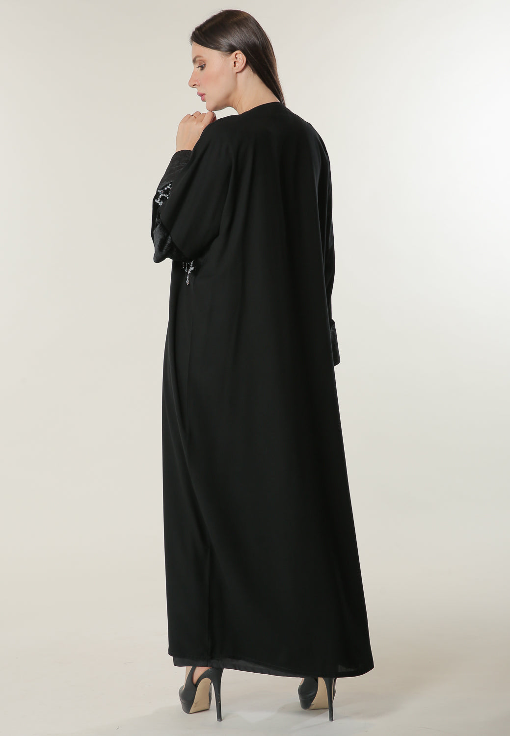 MOiSTREET Embellished Black Abaya with Handwork (6701409665208)