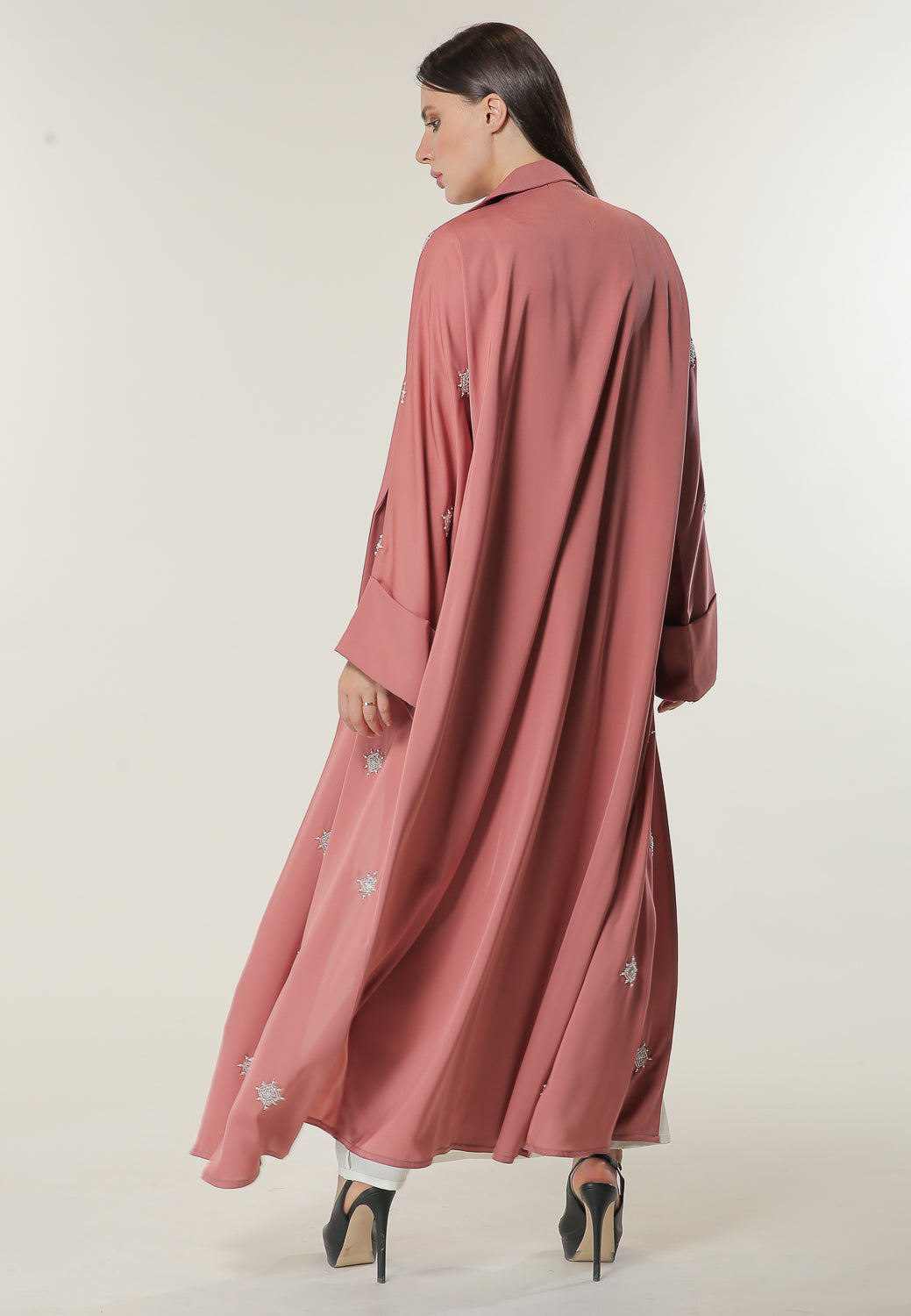 MOiSTREET Pink Abaya with Hand Beaded Motifs (6701409697976)