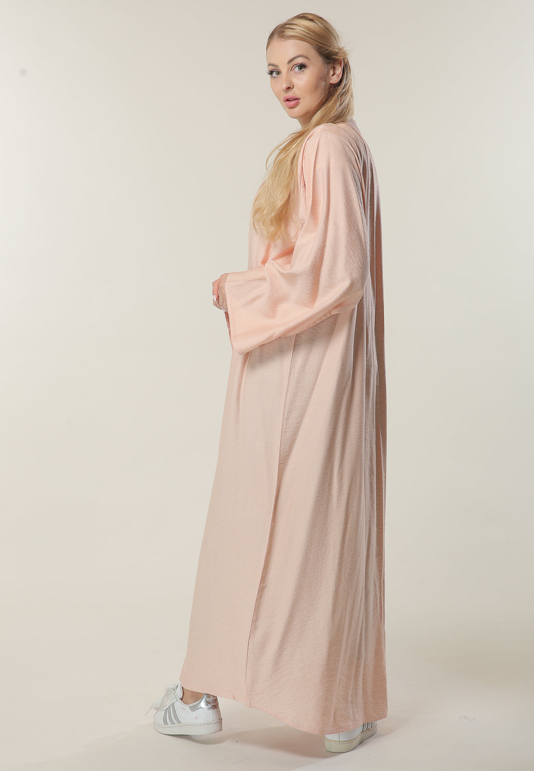 MOiSTREET Light Pink Coat Style Abaya (6701410123960)