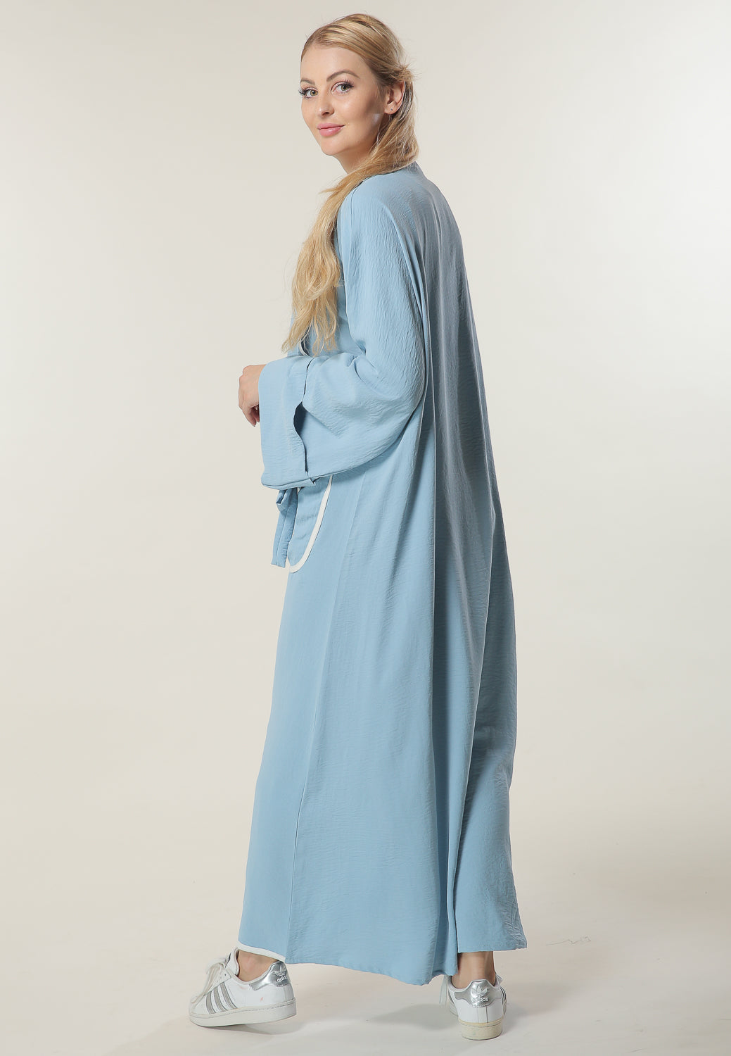 MOiSTREET Blue Casual Abaya With Pockets (6701410156728)