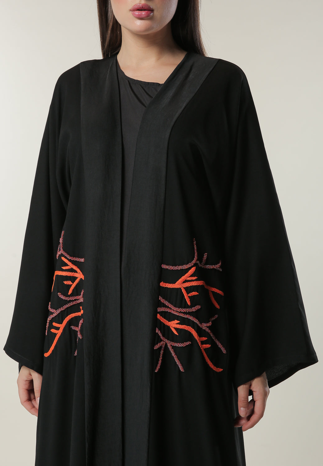 MOiSTREET Black Abaya with Abstract Beads and Thread Handwork (6701409075384)