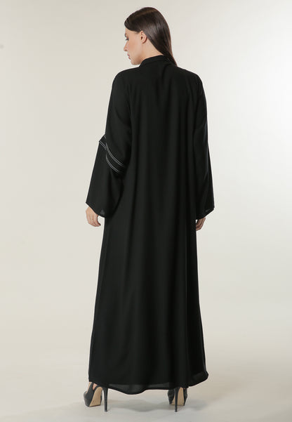 MOiSTREET Black Casual Abaya with Denim Pocket and Belt Detailing (6701409304760)