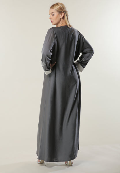 MOiSTREET Embellishment Grey Abaya (6701412417720)