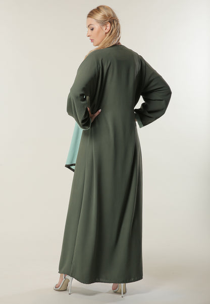 MOiSTREET Green Colorblock Casual Abaya (6701412679864)
