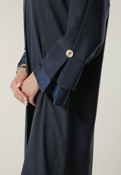 MOiSTREET Navy Milange Abaya With Pleated Hem (6701412909240)