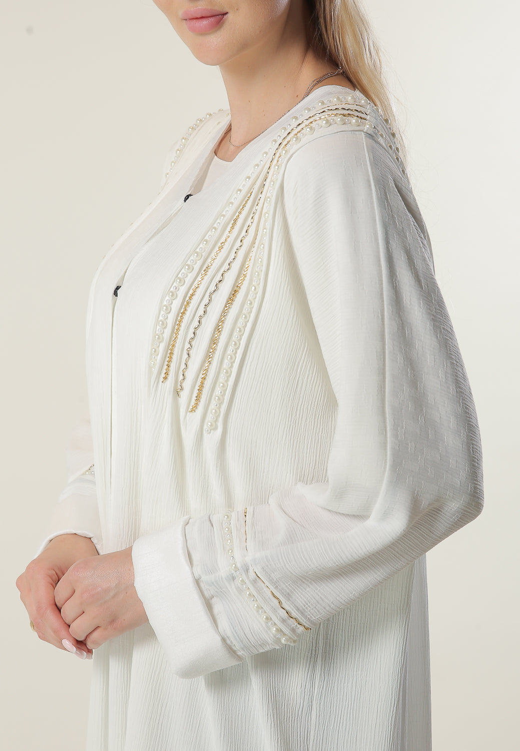 MOiSTREET White Abaya with Hand Work on shoulders (6701413040312)