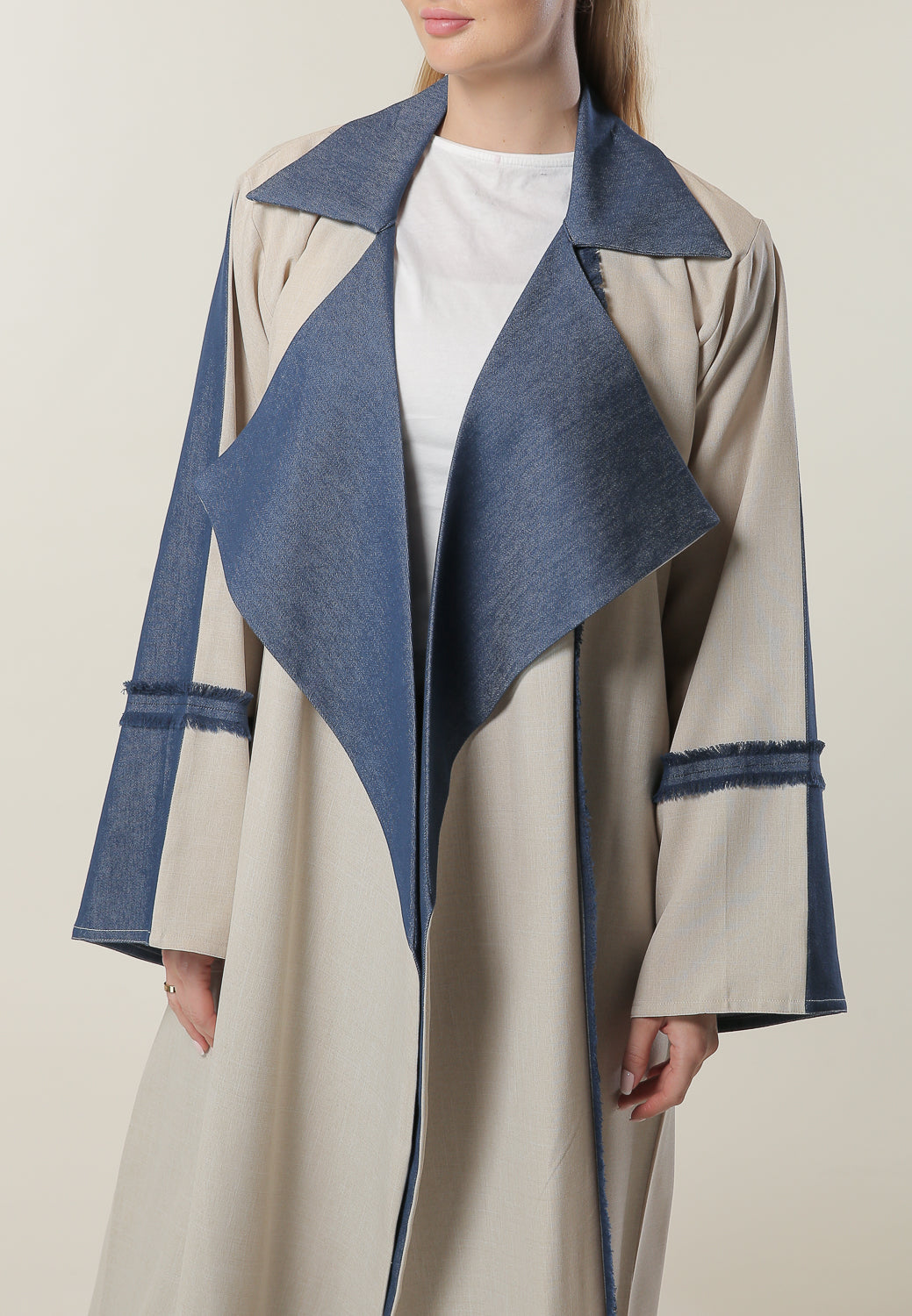 MOiSTREET Denim Collar Beige Casual Abaya (6701409009848)