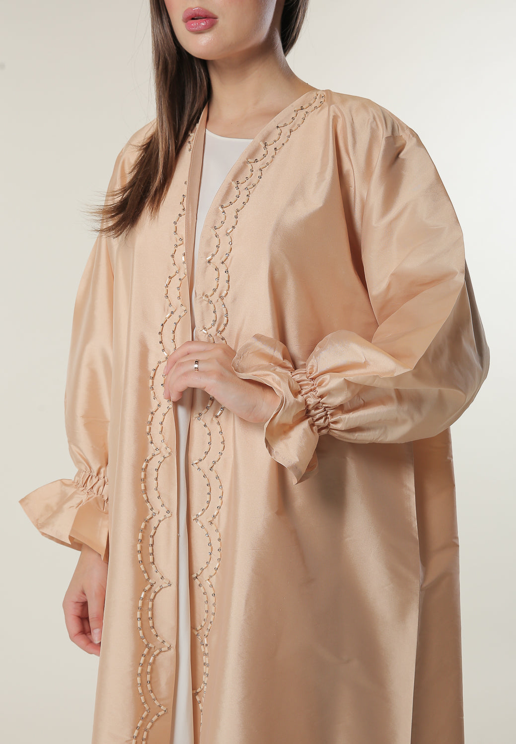 MOiSTREET Peach Abaya Embellished with Handwork (6701409599672)