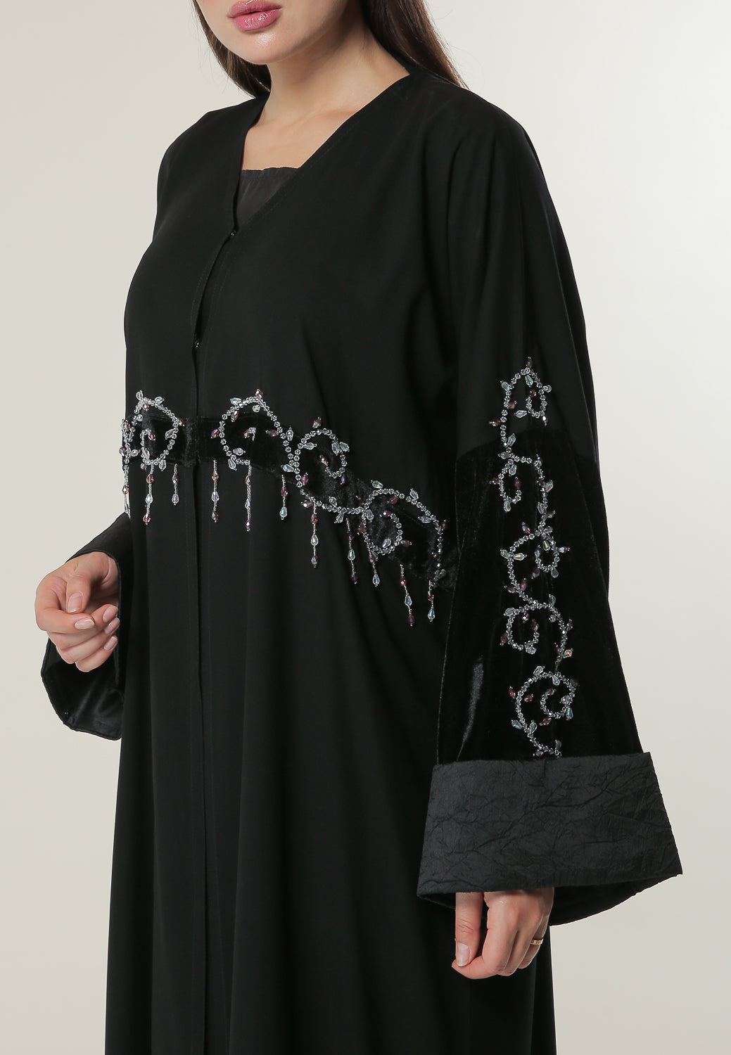 MOiSTREET Embellished Black Abaya with Handwork (6701409665208)