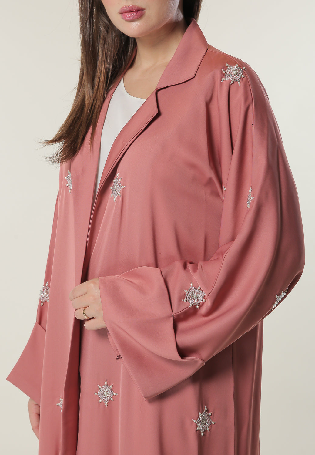 MOiSTREET Pink Abaya with Hand Beaded Motifs (6701409697976)