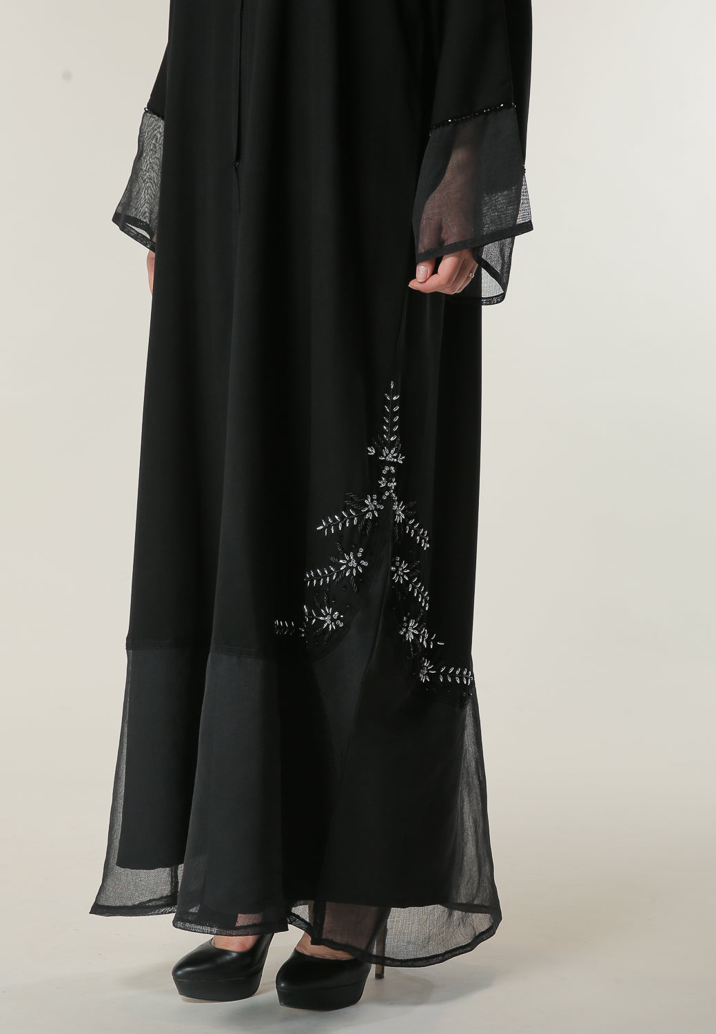 MOiSTREET Black Abaya with Hand Embroidered Motifs (6701409763512)