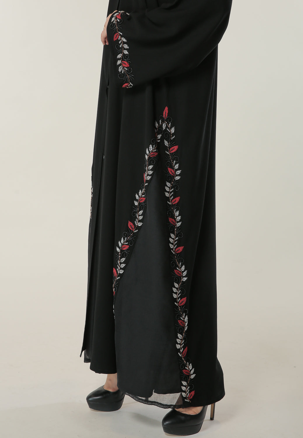 MOiSTREET Black Abaya with Beautifully hand embellished threadwork and beadwork (6701410320568)