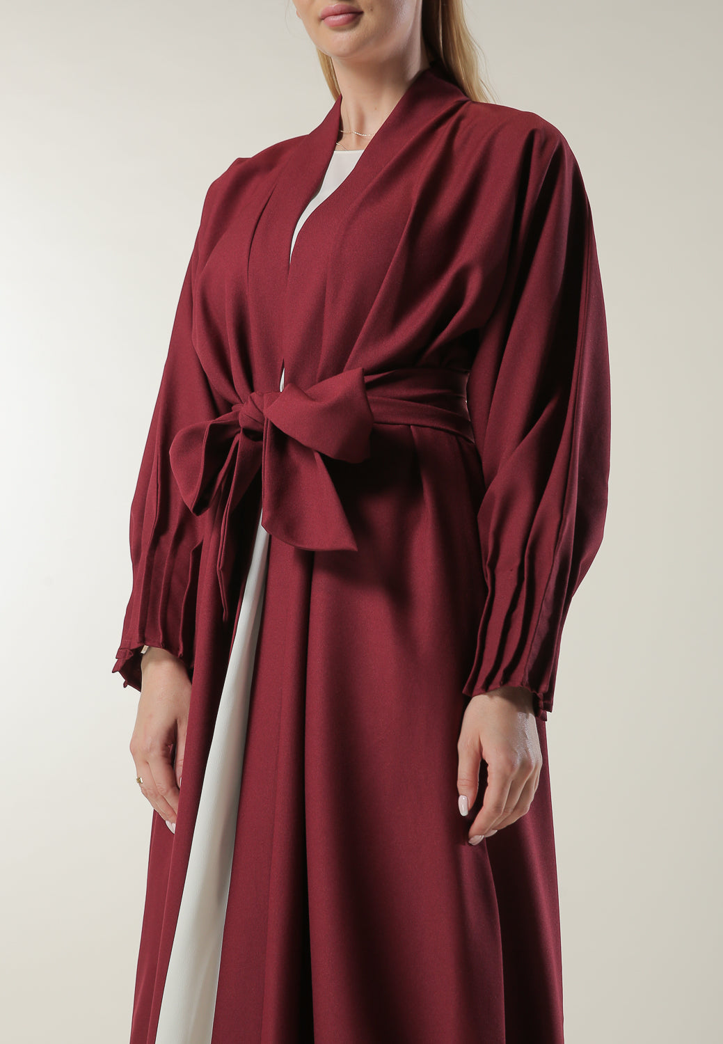 MOiSTREET Maroon Abaya with Pleated hem and sleeves (6701410844856)