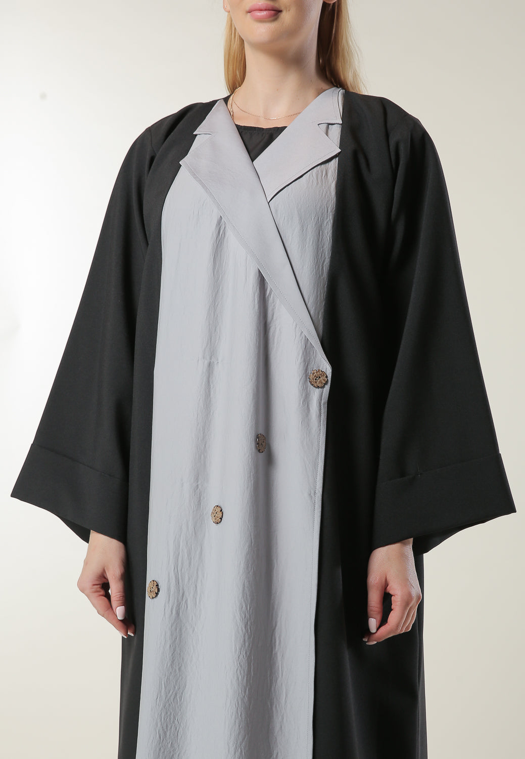 MOiSTREET Colorblock Casual Abaya with Button Detailing (6701410943160)