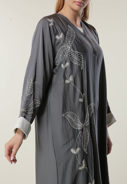 MOiSTREET Embellishment Grey Abaya (6701412417720)