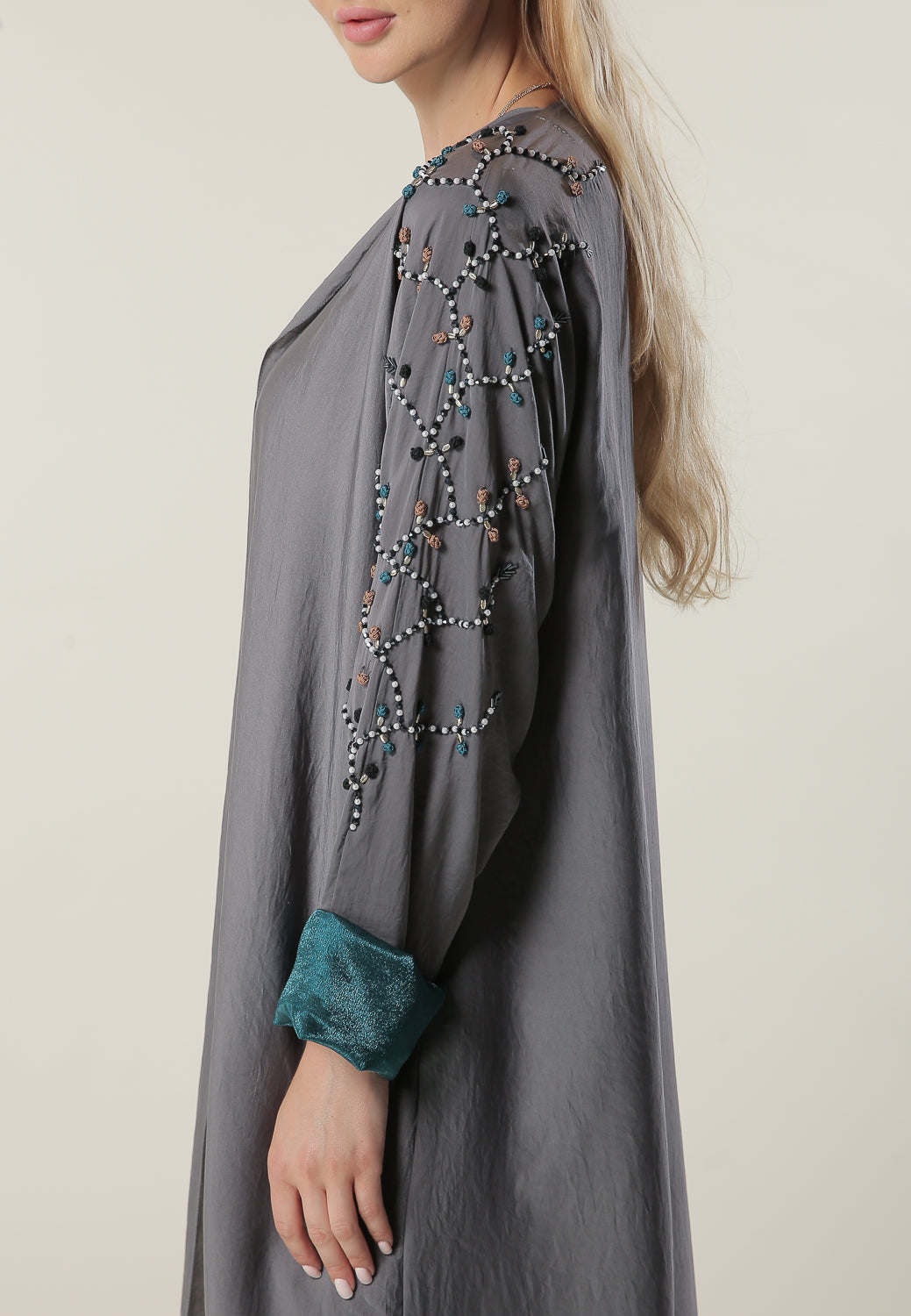 MOiSTREET Hand Embroidery Grey Abaya (6701412876472)