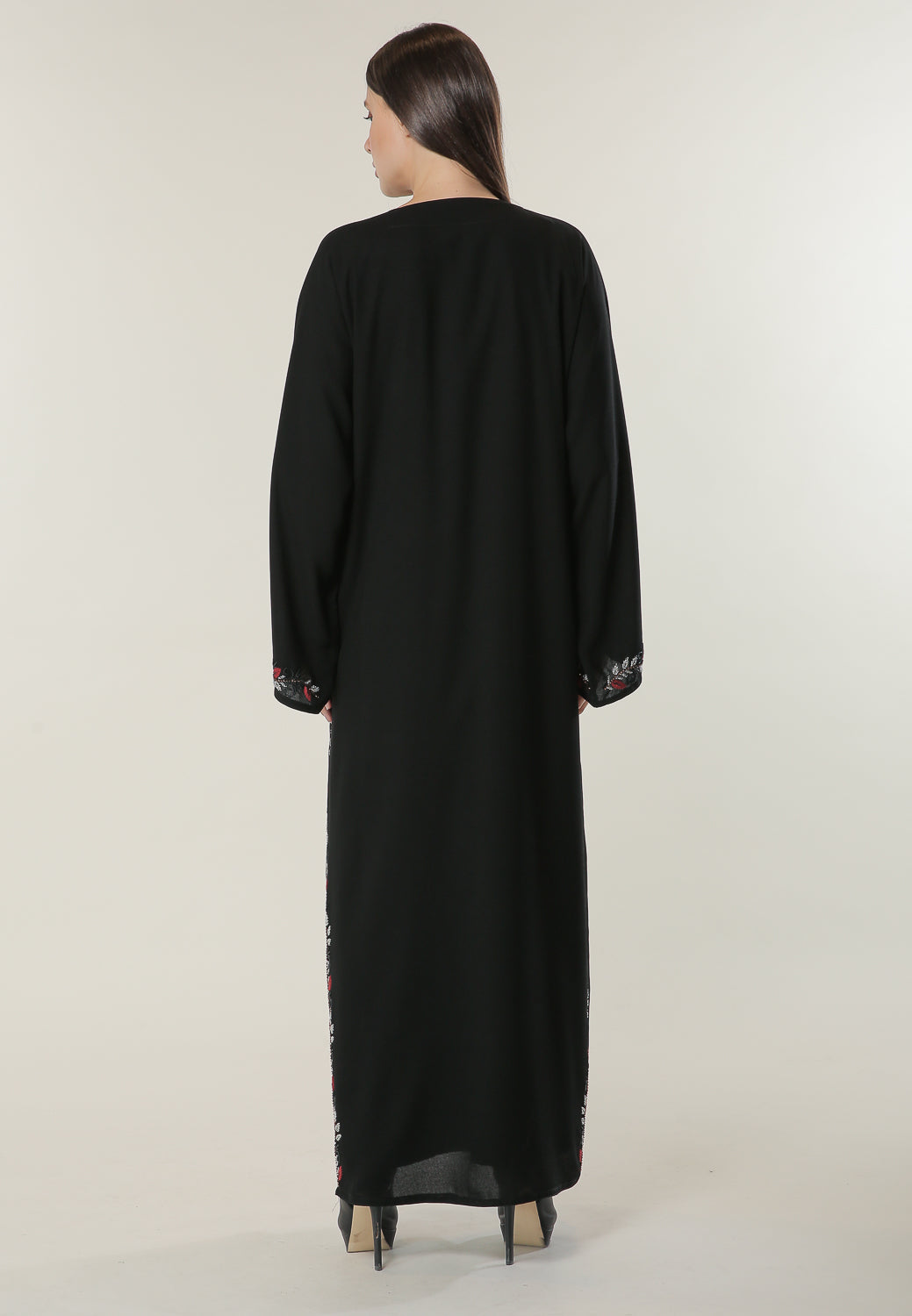 MOiSTREET Black Abaya with Beautifully hand embellished threadwork and beadwork (6701410320568)