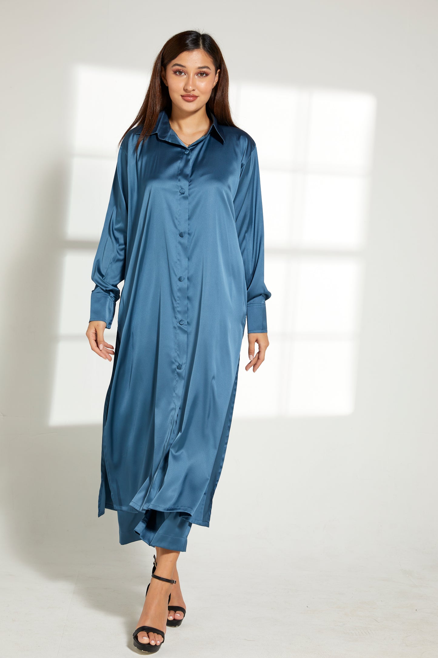 Copy of MOiSTREET Blue Silk Fabric With  Top and Pants Set (7822225342691)