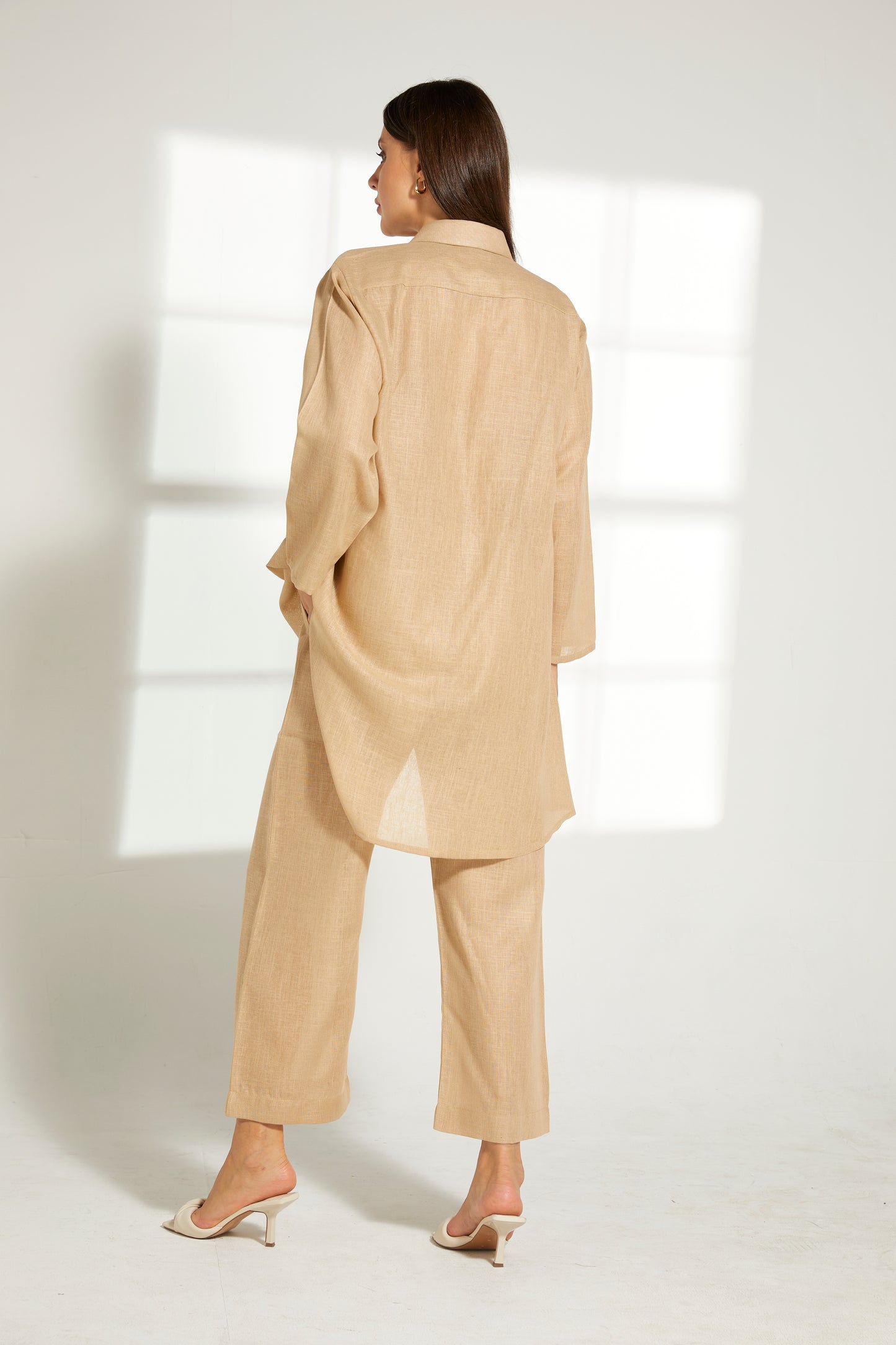 MOiSTREET Beige Linen Fabric With  Top and Pants Set (7822185234659)