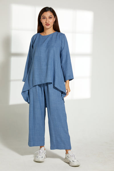 Copy of MOiSTREET Blue CEY Mélange Fabric With  Top And Pant (7821302431971)