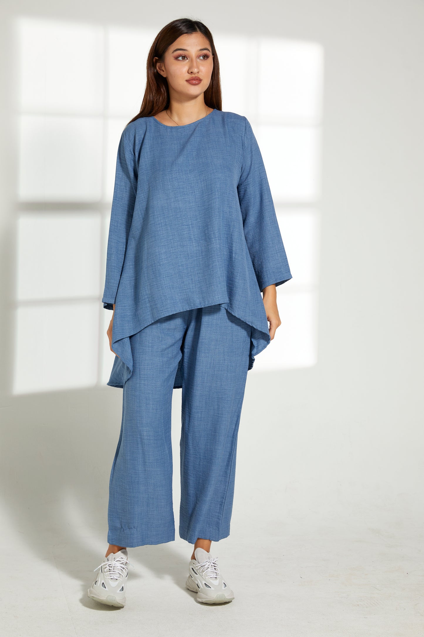 Copy of MOiSTREET Blue CEY Mélange Fabric With  Top And Pant (7821302431971)