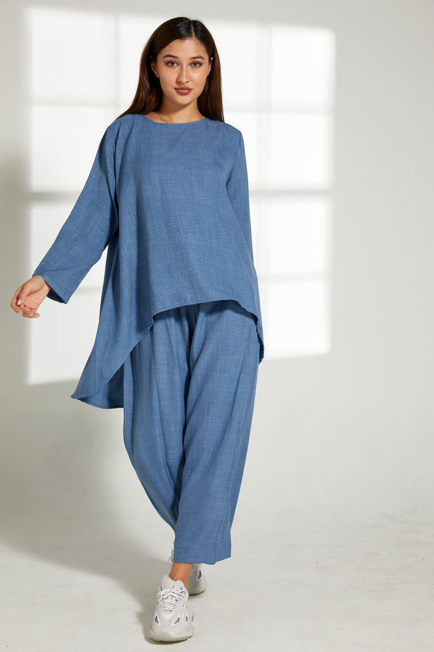 Copy of MOiSTREET Blue CEY Mélange Fabric With  Top And Pant (7821302431971)