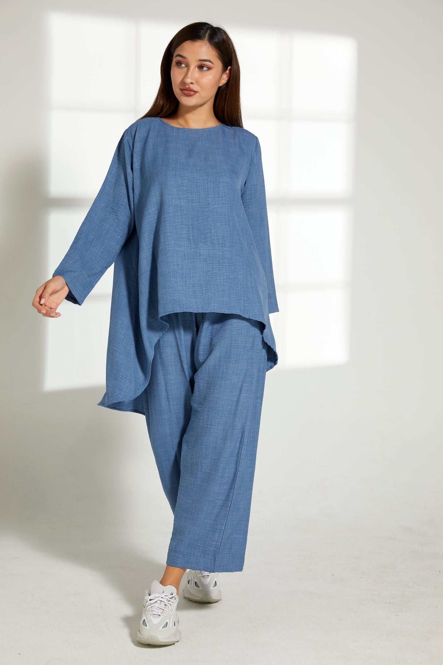 Copy of MOiSTREET Blue CEY Mélange Fabric With  Top And Pant (7821302431971)