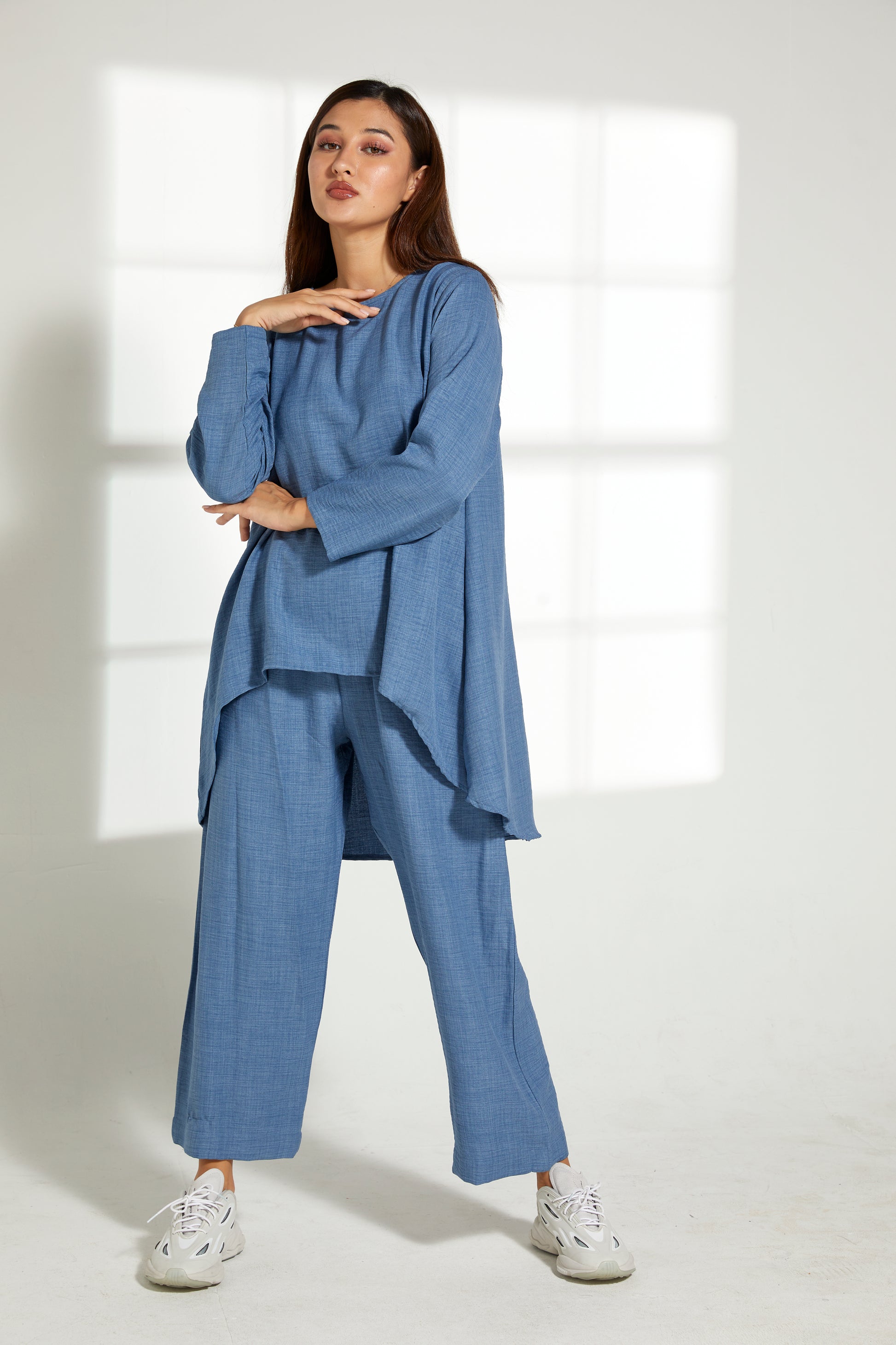 Copy of MOiSTREET Blue CEY Mélange Fabric With  Top And Pant (7821302431971)