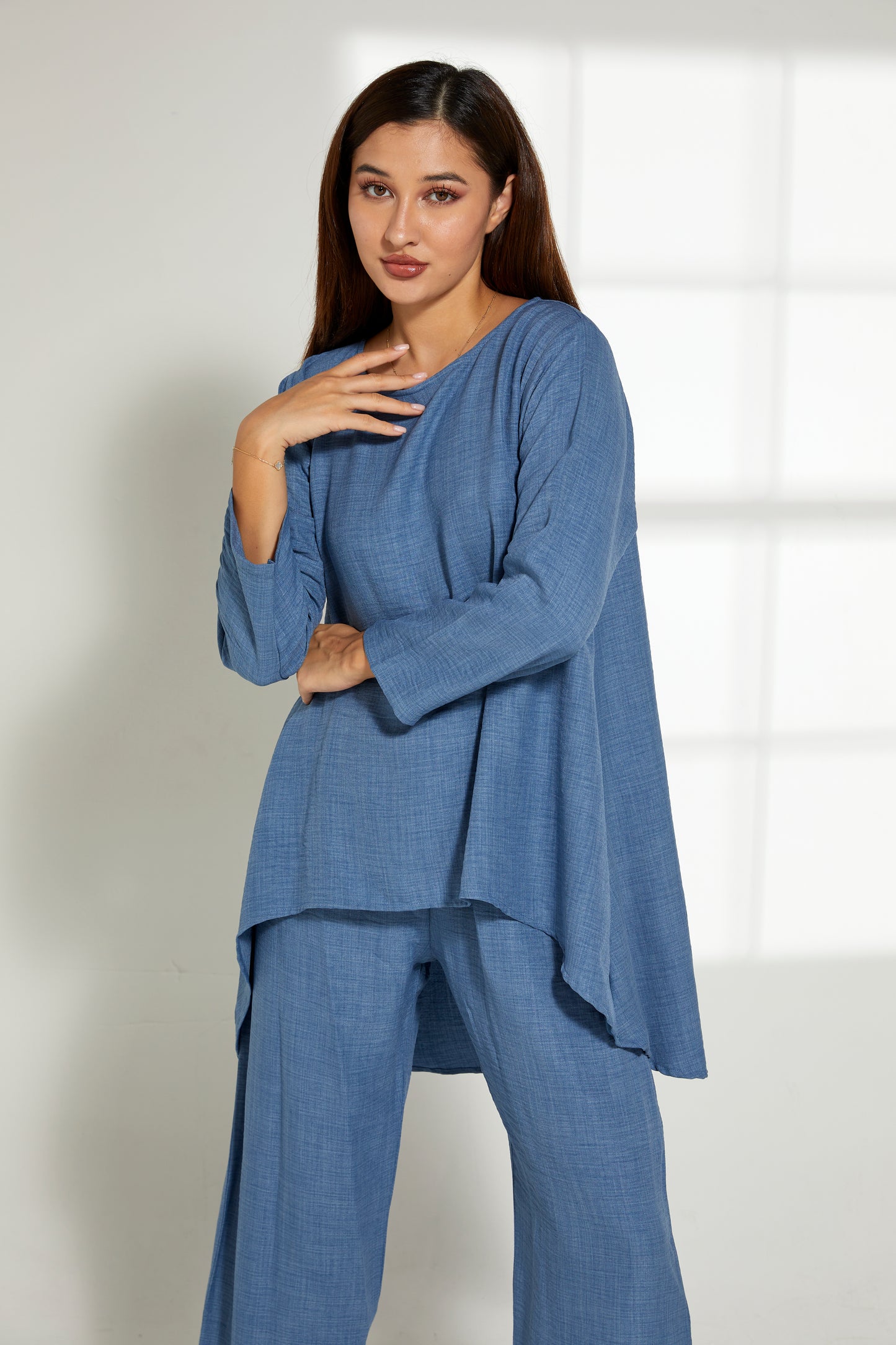 Copy of MOiSTREET Blue CEY Mélange Fabric With  Top And Pant (7821302431971)