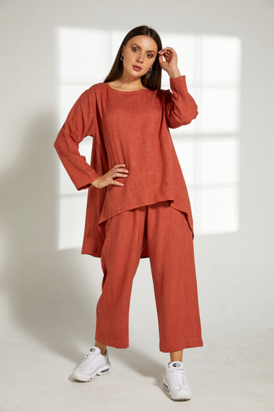 Copy of MOiSTREET Orange CEY Mélange Fabric With  Top And Pant (7821282443491)