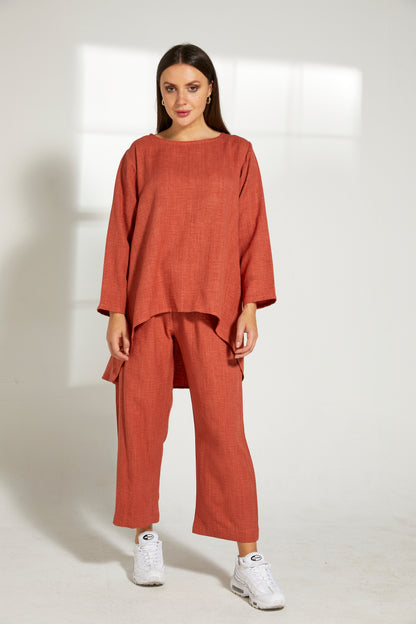 Copy of MOiSTREET Orange CEY Mélange Fabric With  Top And Pant (7821282443491)