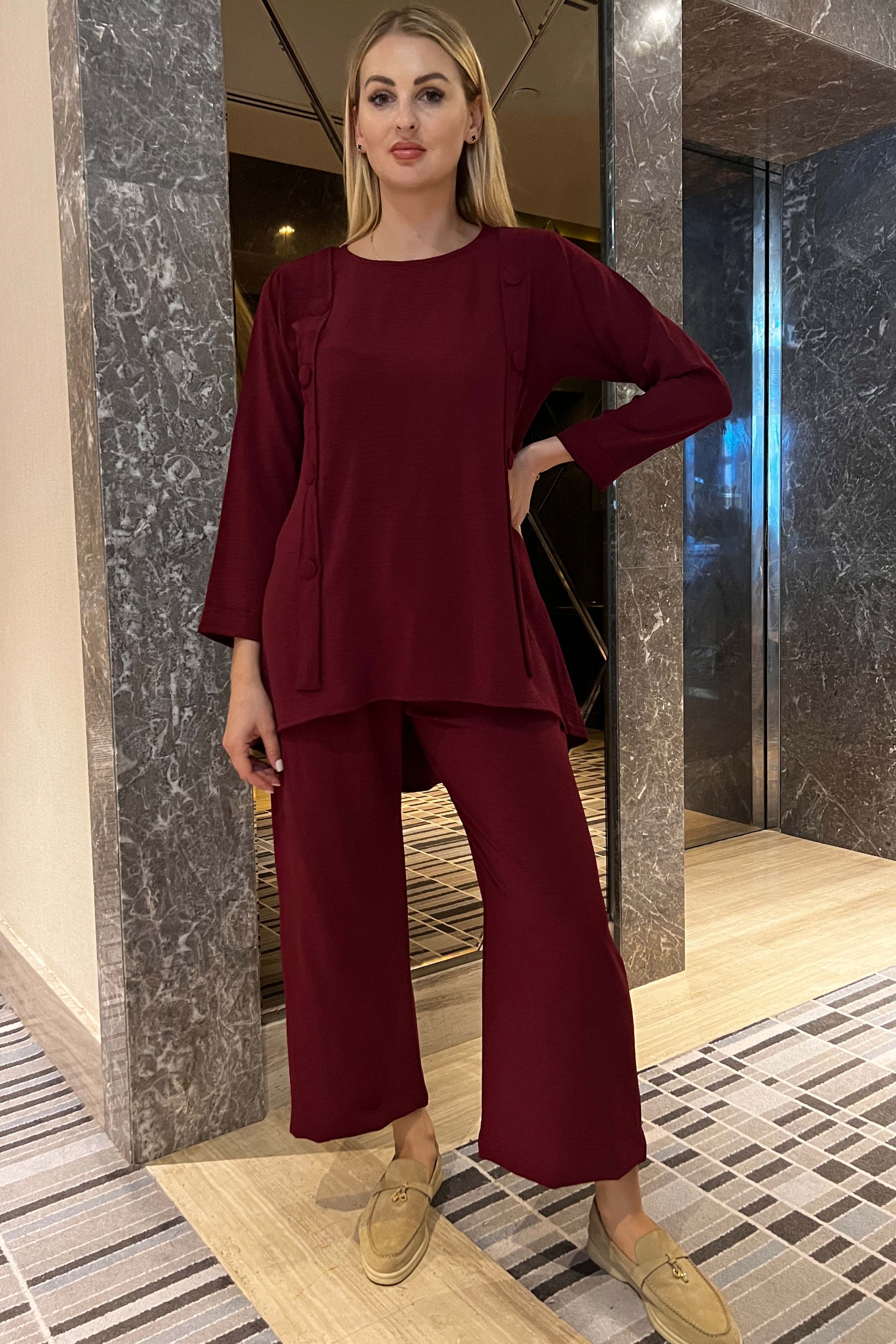 MOiSTREET Maroon CEY Fabric Top And Pants Set (7892502970595)