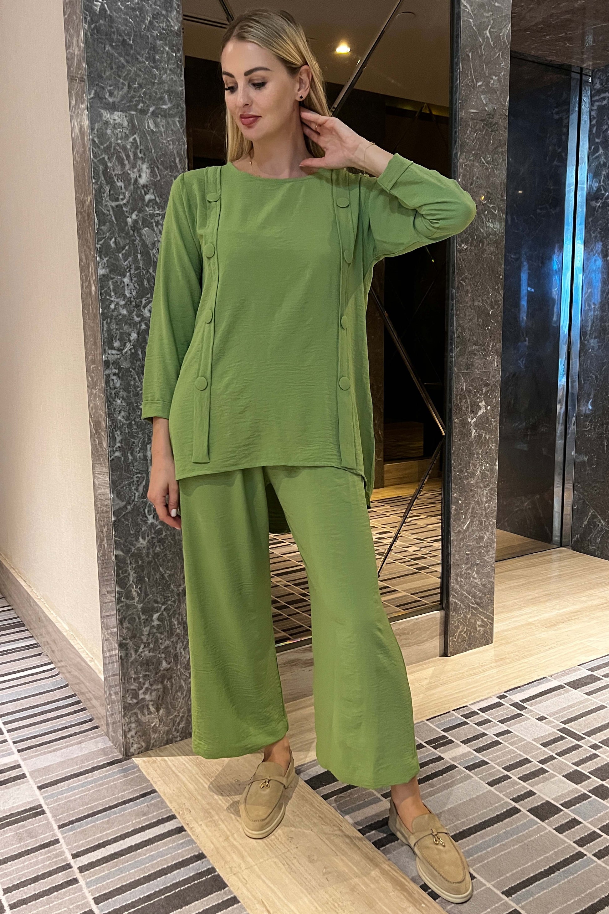 MOiSTREET Green CEY Fabric Top And Pants Set (7892504510691)