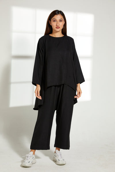 MOiSTREET Black CEY Mélange Fabric With  Top And Pants (7821279428835)