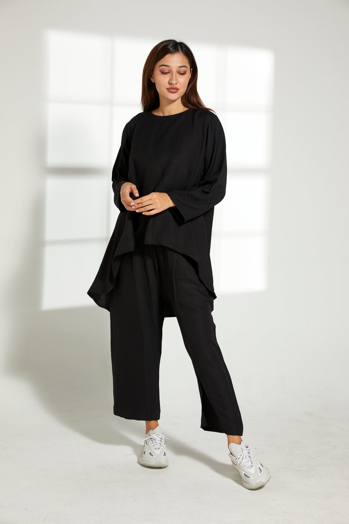 MOiSTREET Black CEY Mélange Fabric With  Top And Pants (7821279428835)