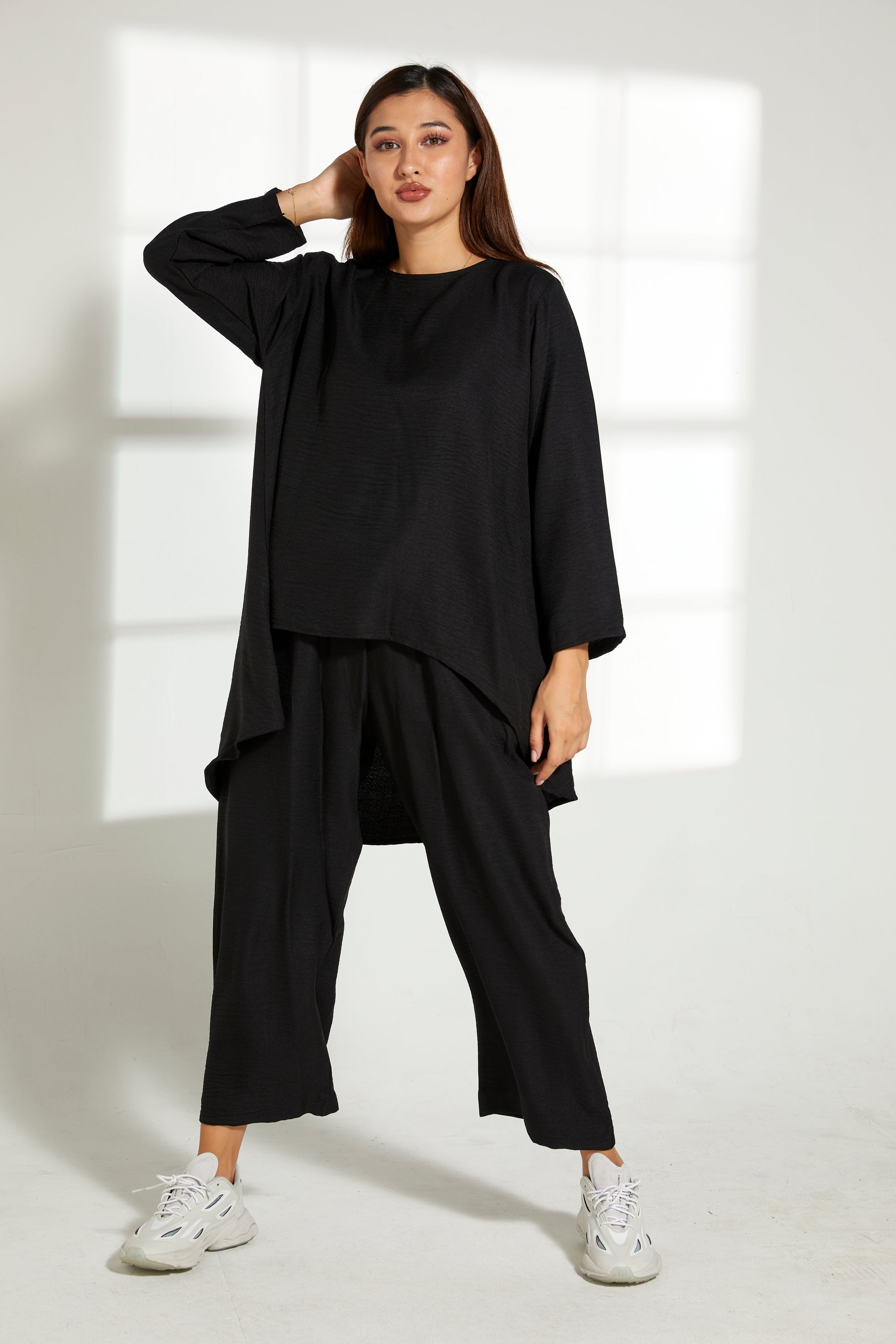 MOiSTREET Black CEY Mélange Fabric With  Top And Pants (7821279428835)