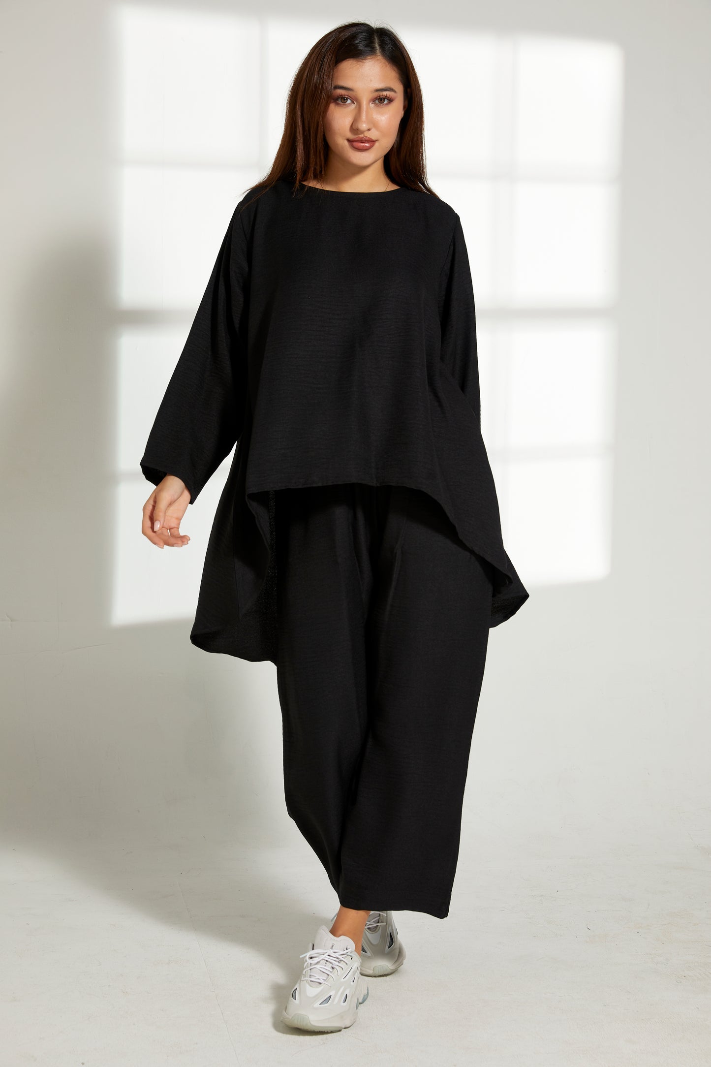 MOiSTREET Black CEY Mélange Fabric With  Top And Pants (7821279428835)