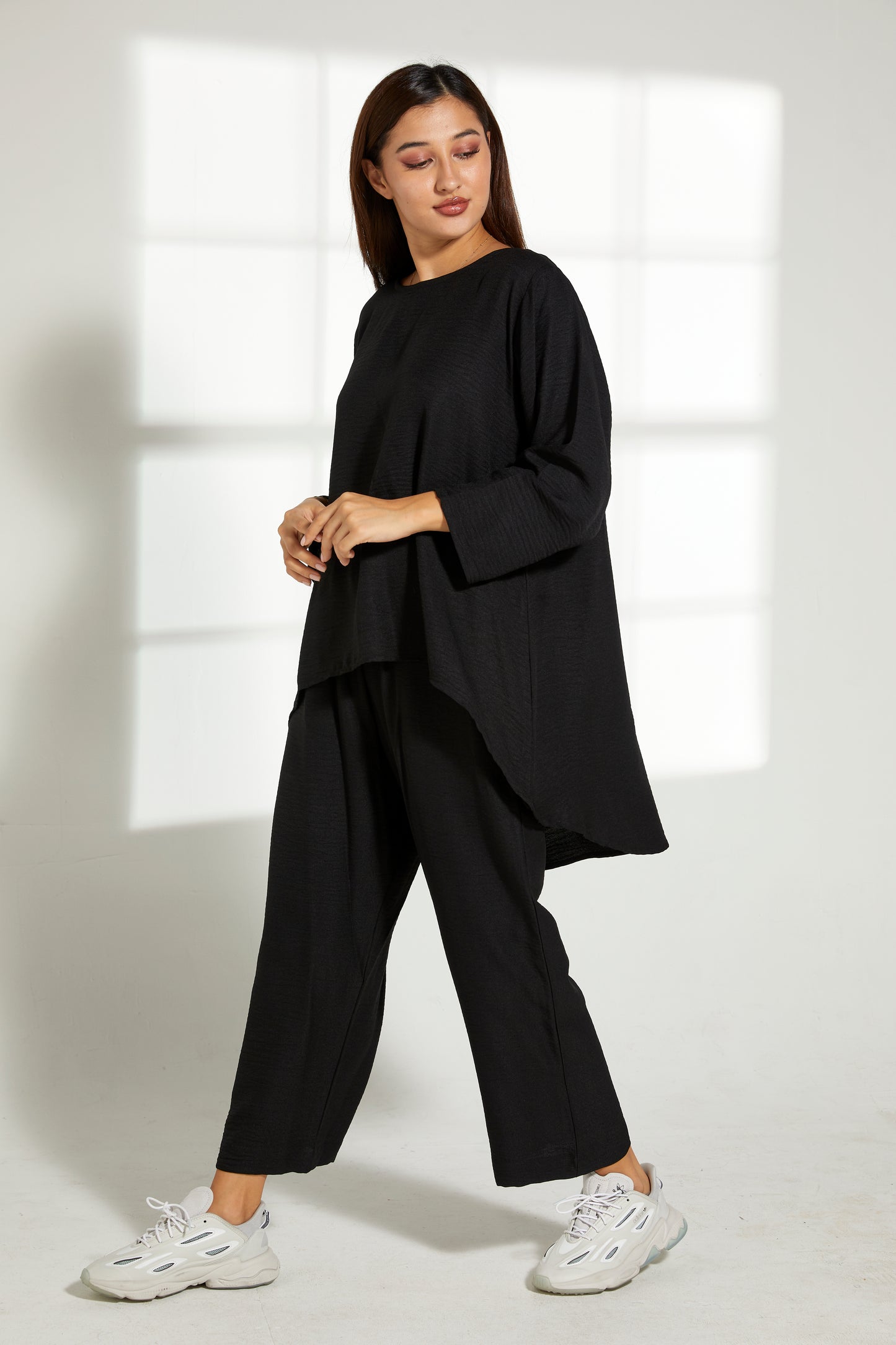 MOiSTREET Black CEY Mélange Fabric With  Top And Pants (7821279428835)