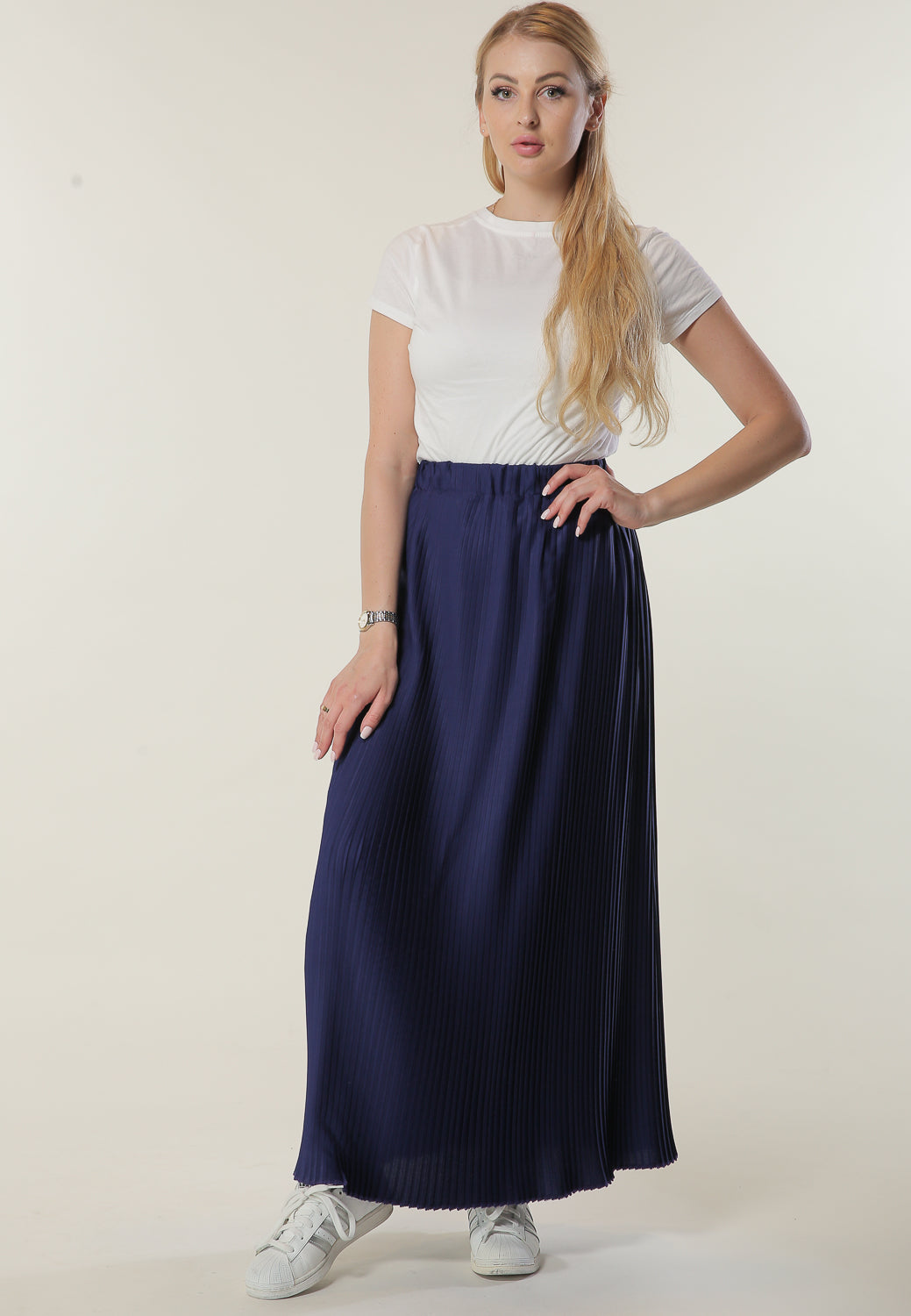 Navy Pleated Skirt (6701413859512)