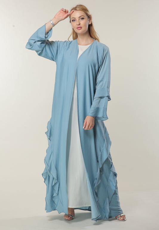 Shop Blue Casual Abaya with Frills on Hem (6701412090040)