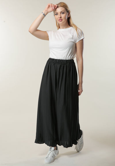 Shop Long Pleated Black Skirt (6701414383800)