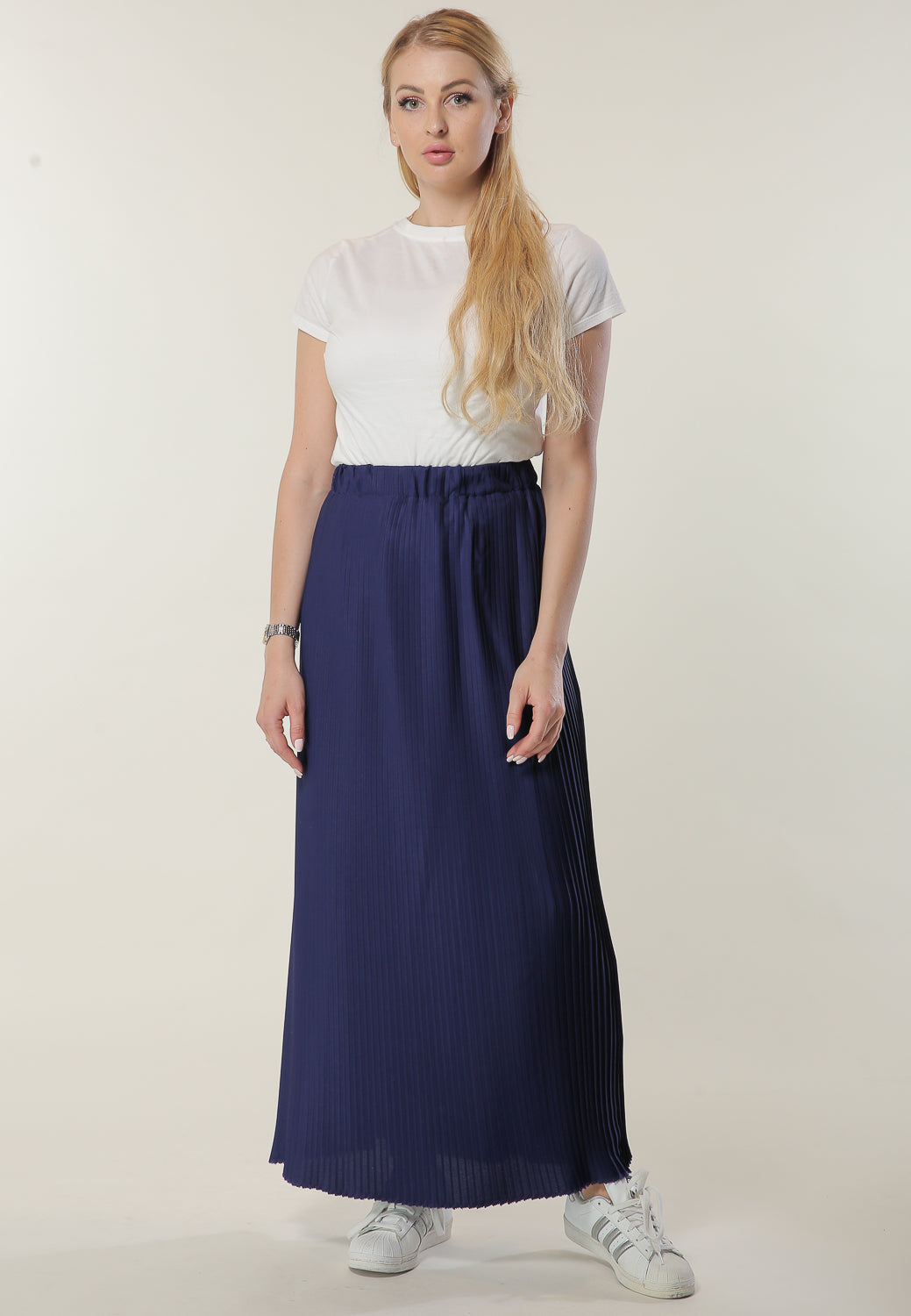 MOiSTREET Navy Pleated Skirt (6701413859512)